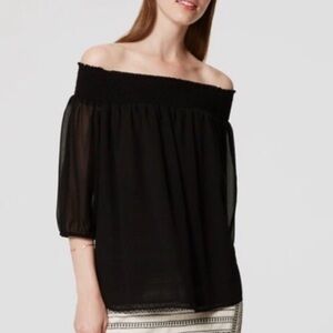 ⭐️‎ Loft Off Shoulder Chiffon Black Top Blouse - Sz Small NWOT